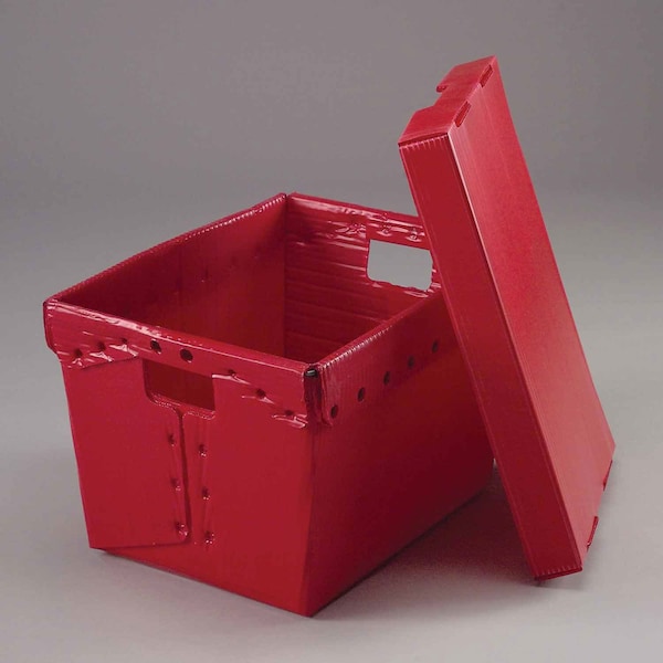 Global Industrial Corrugated Postal Storage Tote W/ Lid, 18-1/2 in L x 13-1/4 in W x 12 in H, Red, Plastic 257920RD - main